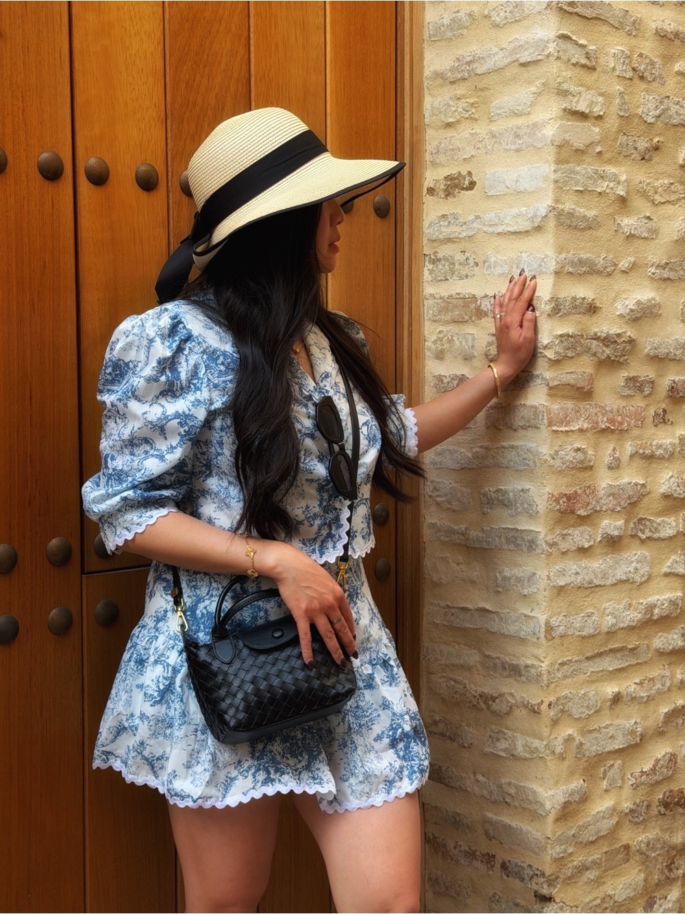 Blue & White Mini Skirt 2 Pieces Set - worn once